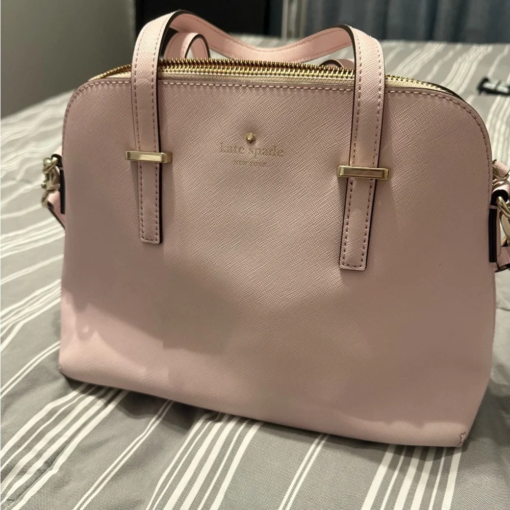 kate spade pale pink Saffiano dome satchel with gold hardware